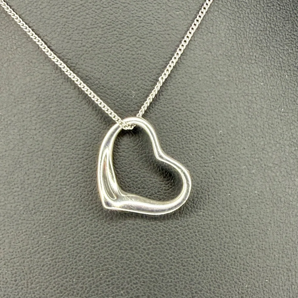 Tiffany & Co. Elsa Peretti Large Open Heart .925 Silver Necklace Full Set
